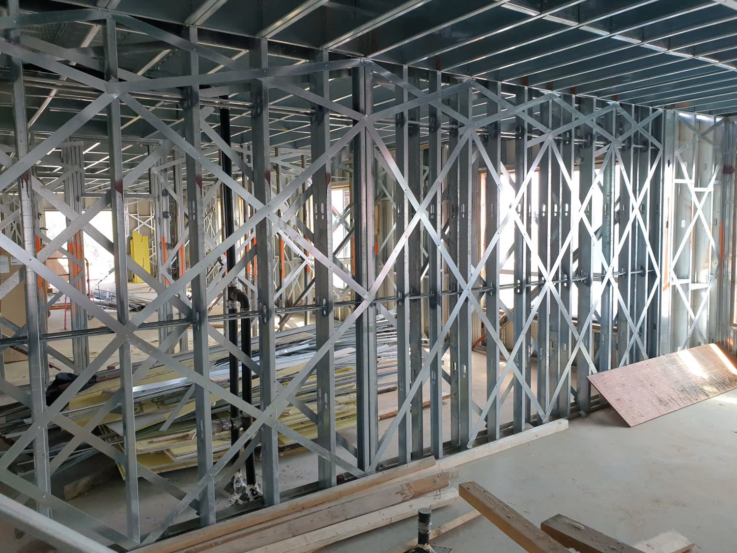 Cold-formed steel framing with seismic bracing engineered by MAF Engineering